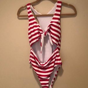 Red Striped Cutout One Piece